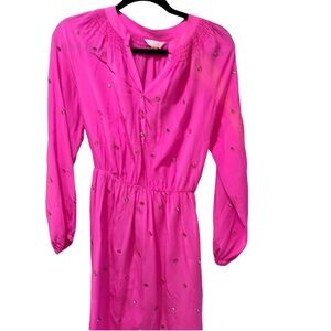 Lilly Pulitzer bright fuschia silk dress with mirror/sequins embellished sz S